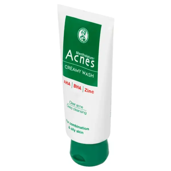 Acnes Creamy Wash Facial Cleanser 100g – Angled View Acnes Creamy Wash facial cleanser 100g angled front view
