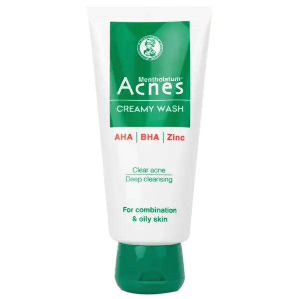 Acnes Creamy Wash Facial Cleanser 100g – Front View Acnes Creamy Wash facial cleanser 100g for combination and oily skin