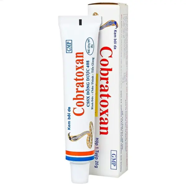 Cobratoxan topical cream 20g tube displayed beside its original product box