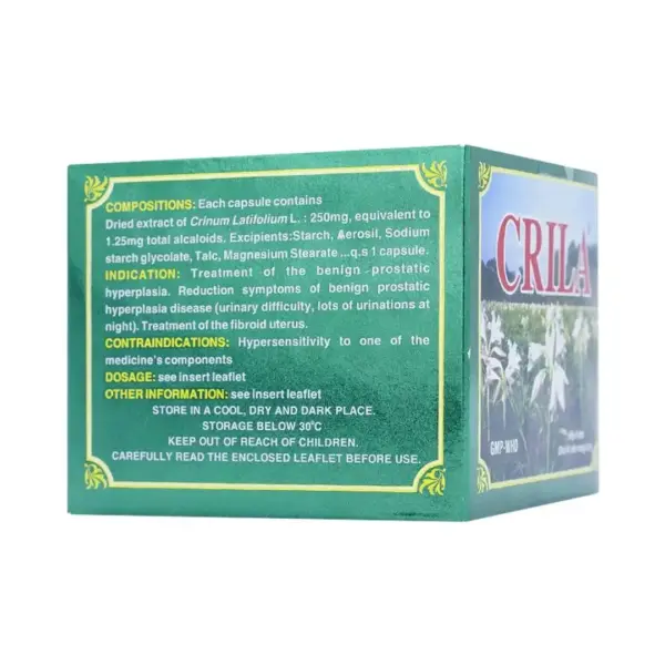 Crila Capsules 250mg English Package Information English package information for Crila Capsules 250mg with Crinum latifolium extract