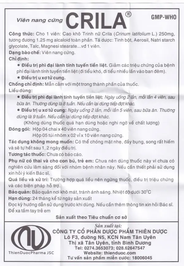 Crila Capsules 250mg Instructions for Use Instructions for use and dosage information for Crila Capsules 250mg