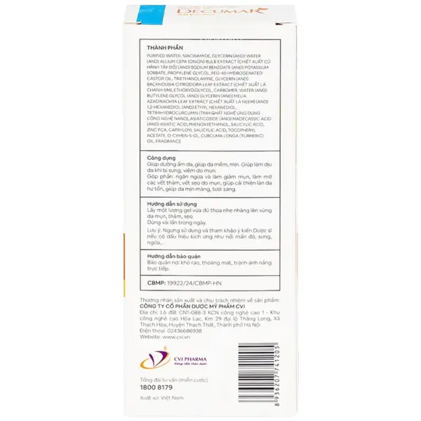 Decumar Advanced THC Anti-Acne Gel 20g Side View Side view of Decumar Advanced THC Anti-Acne Gel 20g box