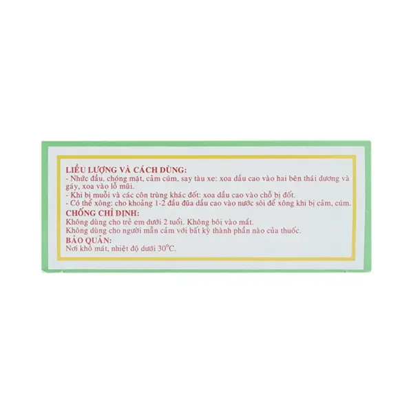 Vietnamese directions and contraindications on Golden Star Balm 10g OPC box