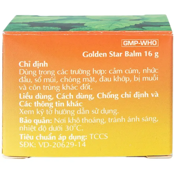 Golden Star Balm 16g Danapha – Back of Packaging Back of Golden Star Balm 16g Danapha box showing usage, storage and registration information