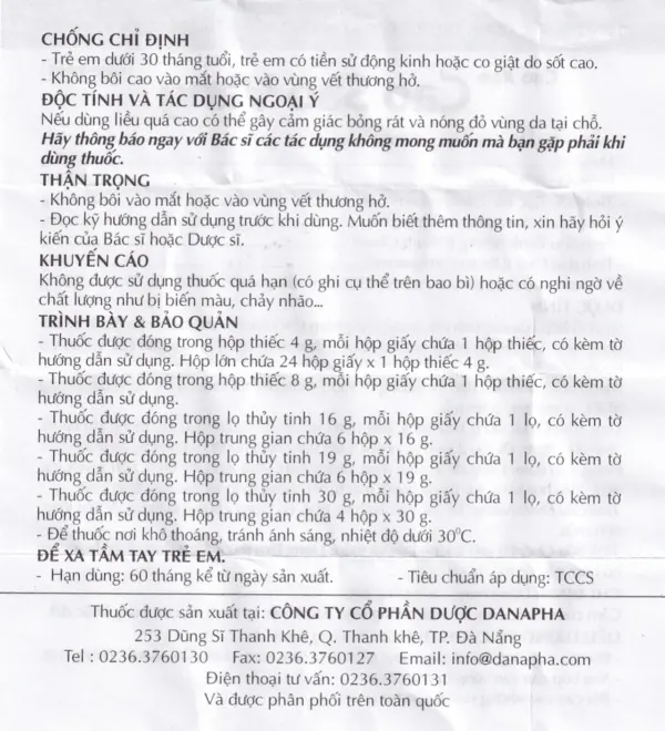 Golden Star Balm 16g Danapha – Safety and Storage Instructions Vietnamese safety, contraindication and storage instructions for Golden Star Balm 16g by Danapha