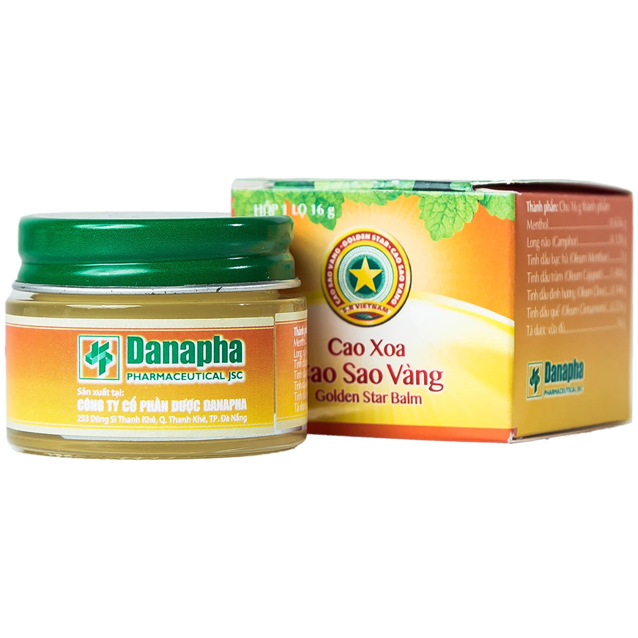 Golden Star Balm 16g by Danapha with glass jar and original Vietnamese product box