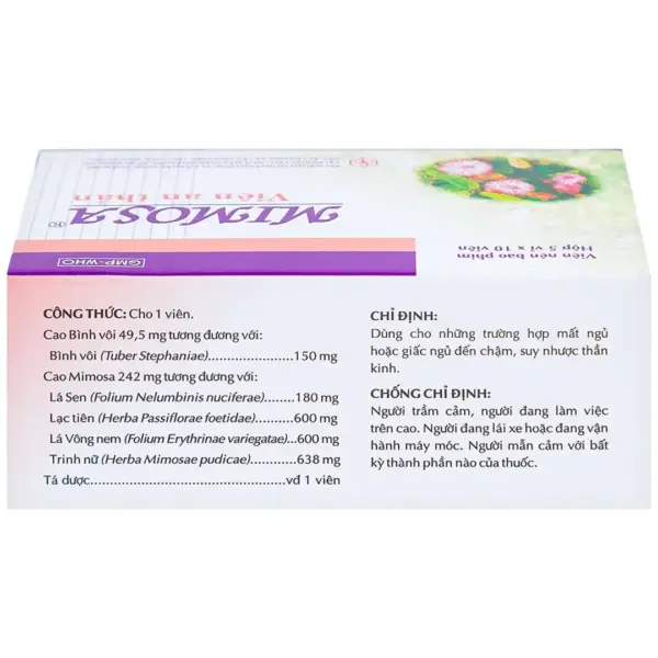 Mimosa OPC Ingredients and Indications Mimosa OPC ingredients indications and contraindications on product box