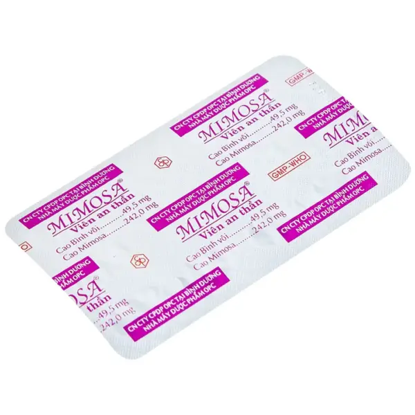 Mimosa OPC Blister Pack Back View Back view of Mimosa OPC ten-tablet blister pack