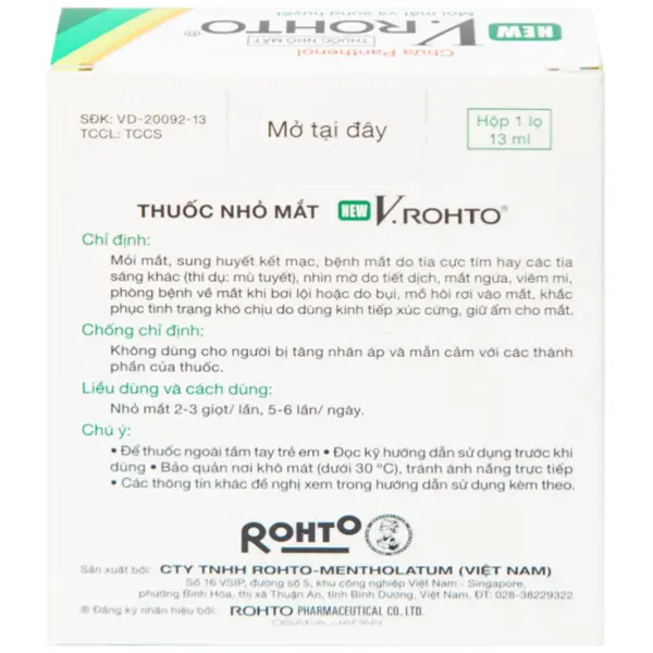 New V.Rohto Eye Drops 13ml Back Box Back of New V.Rohto Eye Drops 13ml box with directions and warnings