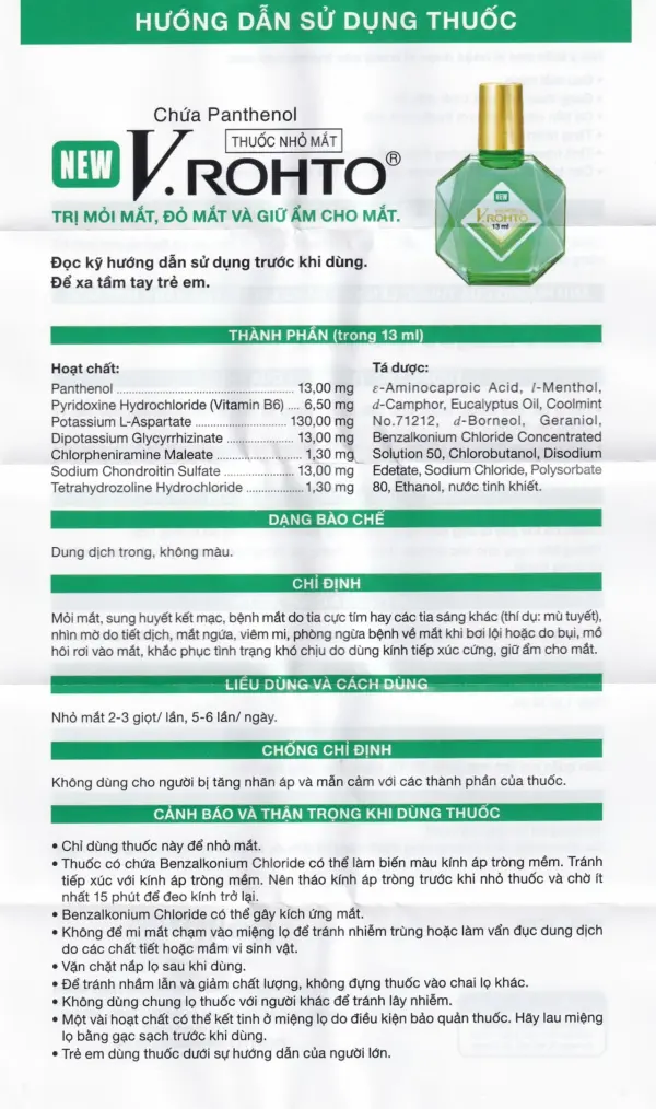 New V.Rohto Eye Drops Instructions Page 1 New V.Rohto Eye Drops 13ml instructions with ingredients dosage and warnings