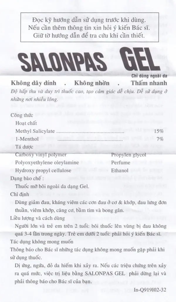 Salonpas Gel 30g Ingredients, Uses and Directions Salonpas Gel 30g ingredients uses and directions leaflet