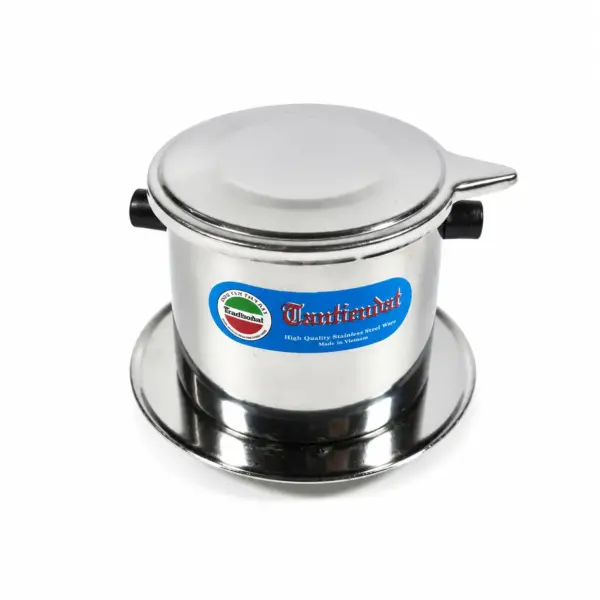 Tan Tien Dat Stainless Steel Vietnamese Coffee Phin Tan Tien Dat stainless steel Vietnamese coffee phin with lid and saucer