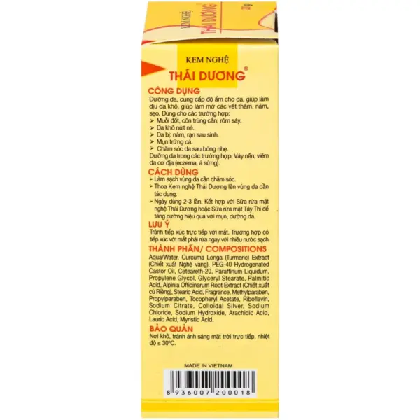 Thai Duong Turmeric Cream English Product Information English information on Thai Duong Turmeric Cream 20g box