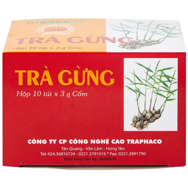Traphaco Ginger Tea Rear Packaging Rear view of Traphaco Ginger Tea Granules box