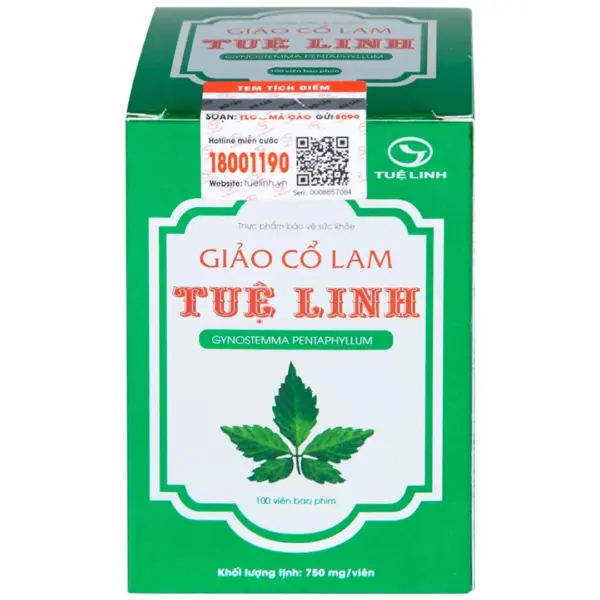 Tue Linh Gynostemma 100 Capsules Box Front Tue Linh Gynostemma 100 capsules box front with authentication label