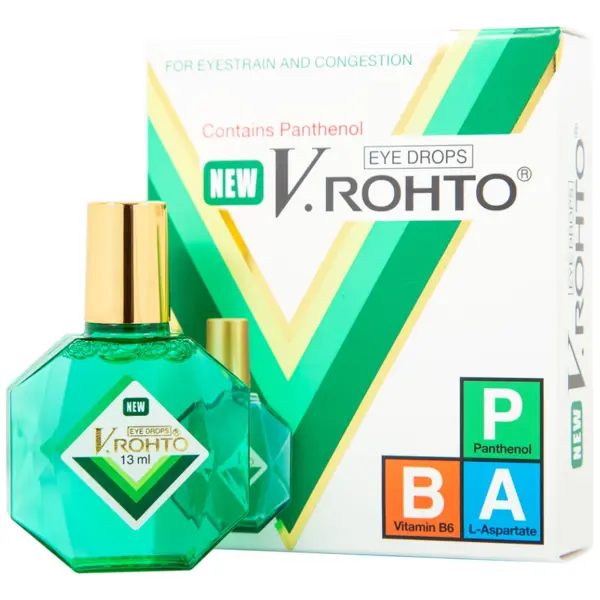 V.Rohto Eye Drops 13ml Box and Bottle V.Rohto Eye Drops 13ml green bottle with product box