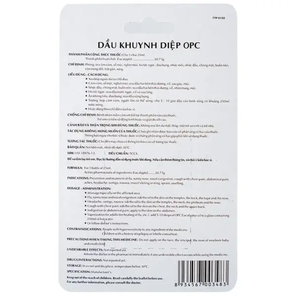 OPC Eucalyptus Oil 25mL – Directions and Product Information OPC Eucalyptus Oil 25mL package directions and product information