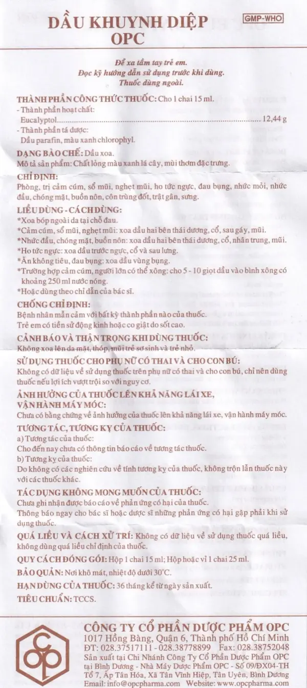 OPC Eucalyptus Oil – Product Leaflet OPC Eucalyptus Oil product leaflet with directions and precautions