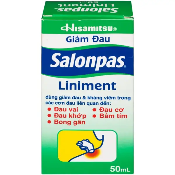 Salonpas Liniment 50mL Box – Front Salonpas Liniment 50mL box front