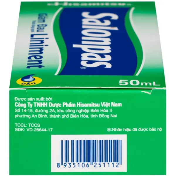 Salonpas Liniment 50mL – Manufacturer and Barcode Salonpas Liniment 50mL box manufacturer and barcode panel